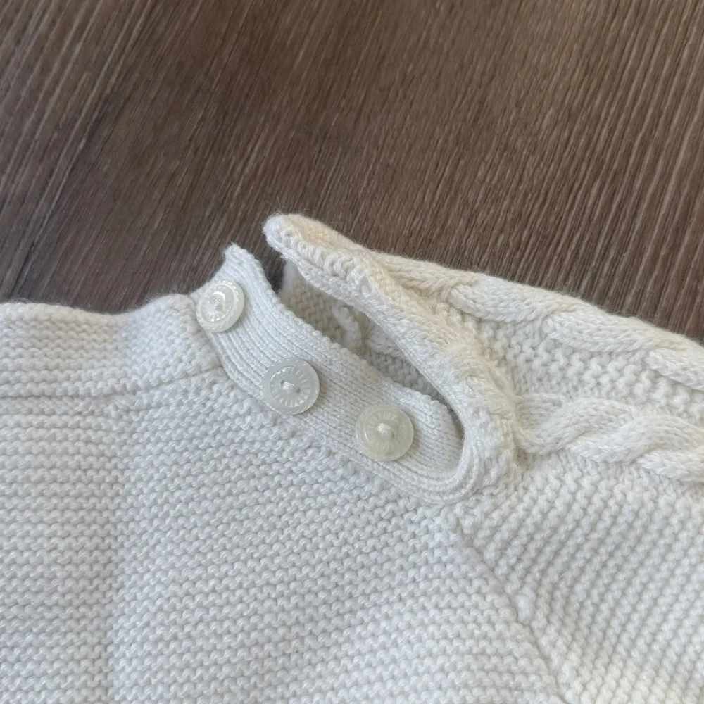 Jacadi cream cable knit bow embellished baby girl cotton wool blend dress 6m